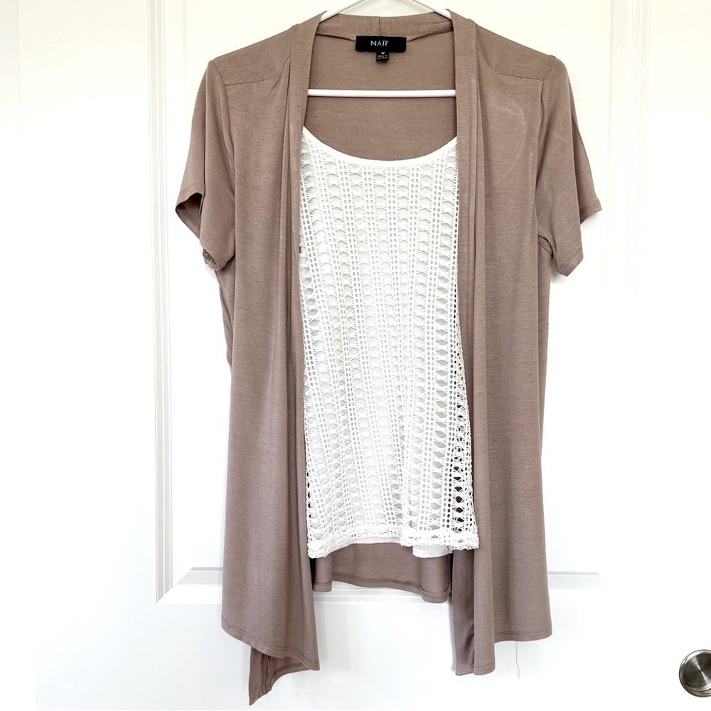 Naïf Short Sleeve Cardigan with attached Top
